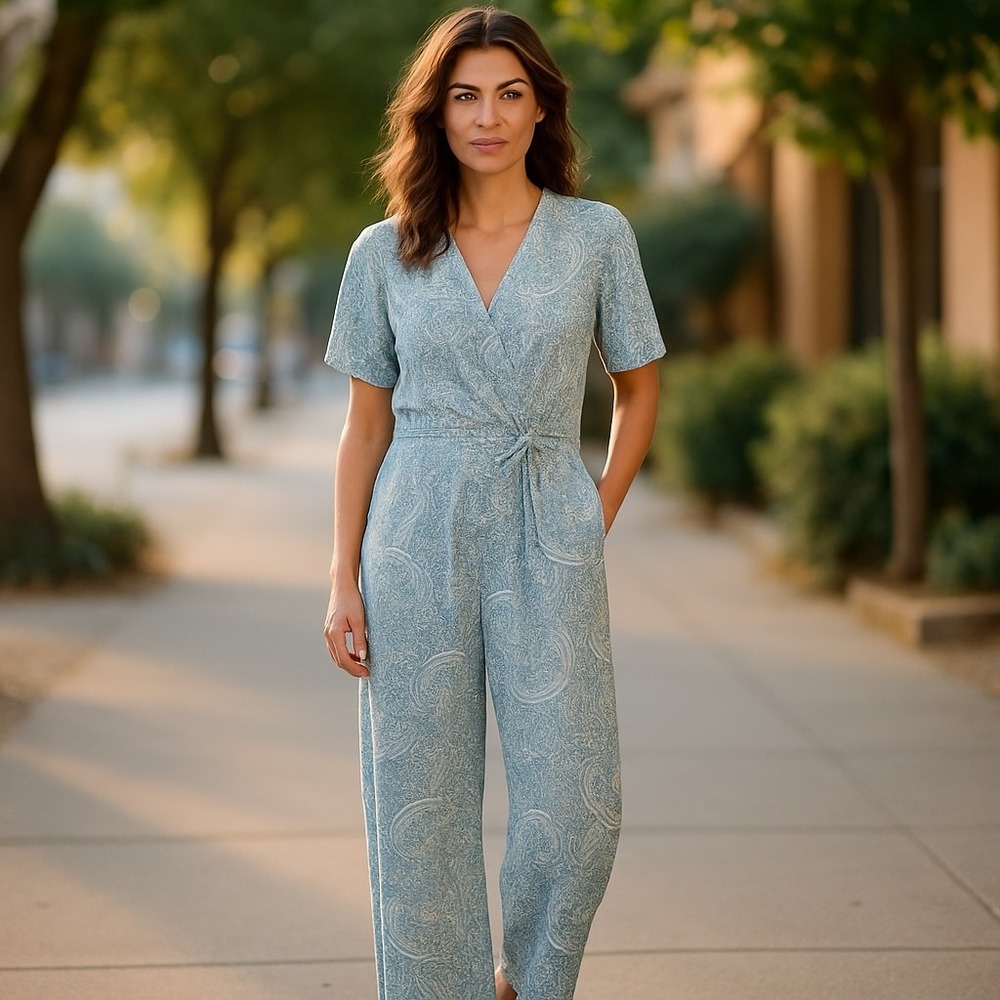 89th + Madison Womens M Paisley Blue Monochrome Jumpsuit Romper